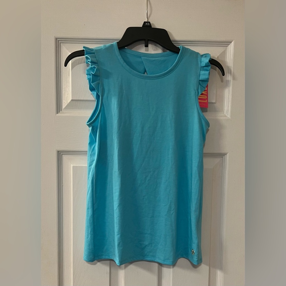 NWT Lilly Pulitzer Amalfi Blue Ruffle Sleeve Braxton Women's Tank Top Size XXS